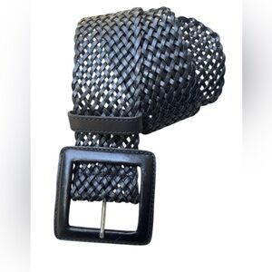 BANANA REPUBLIC Black BRAIDED LEATHER Wide BELT Square Statement Buckle Women's